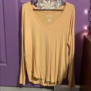 golden yellow american eagle long sleeve v-neck